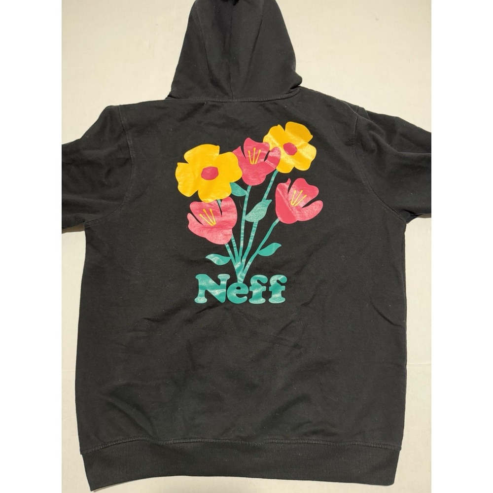 Neff sk8 black pullover, flowers, hoodie sweatshirt, men's xl